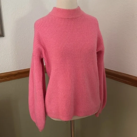 En Crème Pink Balloon Sleeve Cardigan Sweater Large - Picture 3 of 9
